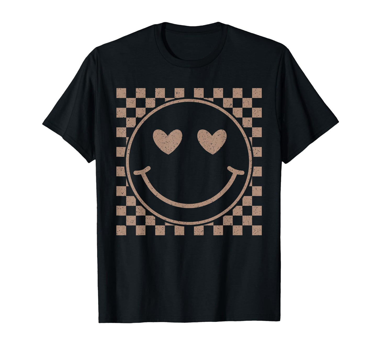 Retro Happy Face Checkered Pattern Smile Face Trendy T-Shirt