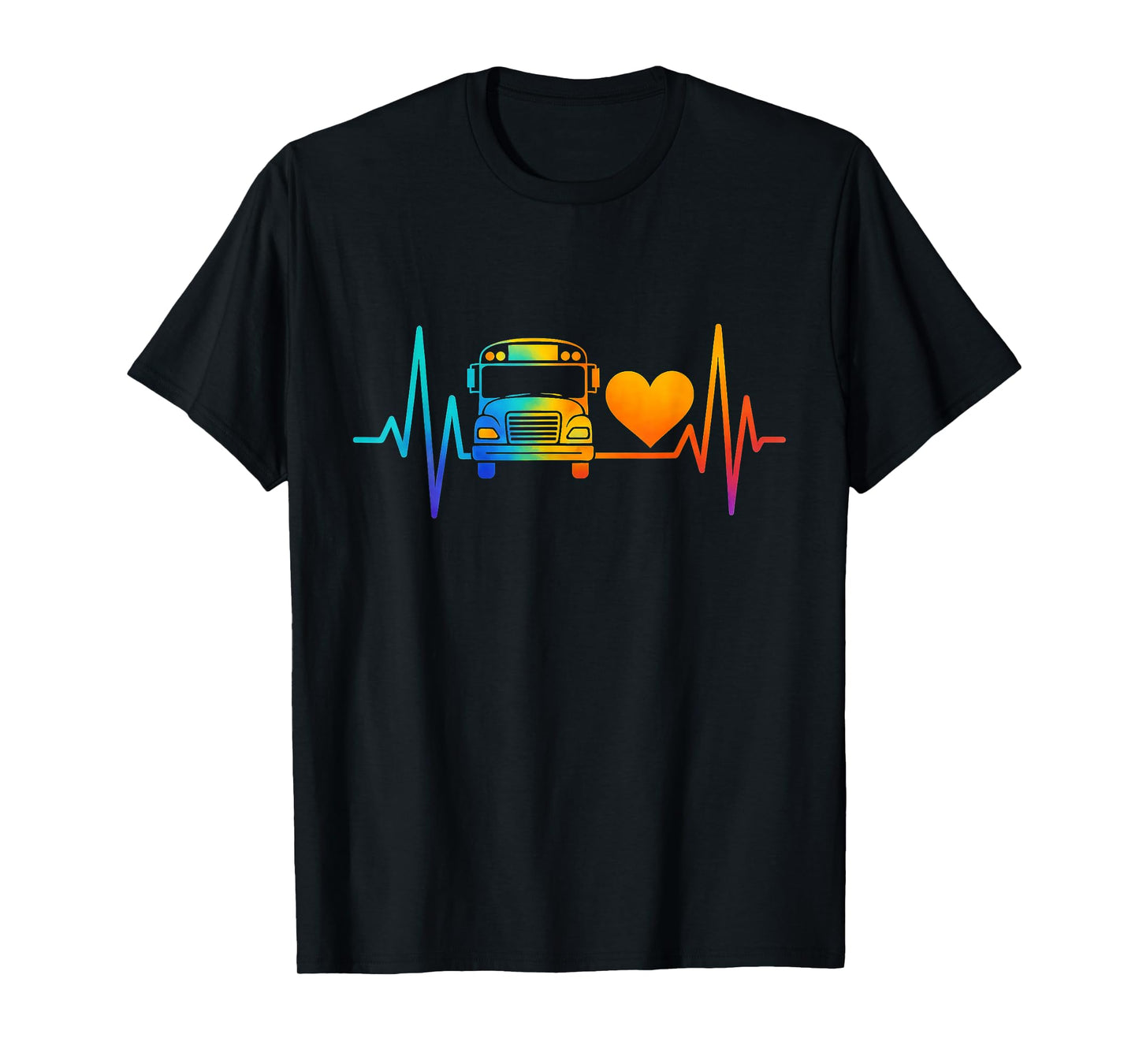 School Driver Monitor School Bus Heartbeat Rainbow T-Shirt