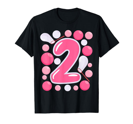Two 2nd Bubble Birthday Themed Birthday Party Girl Kids T-Shirt