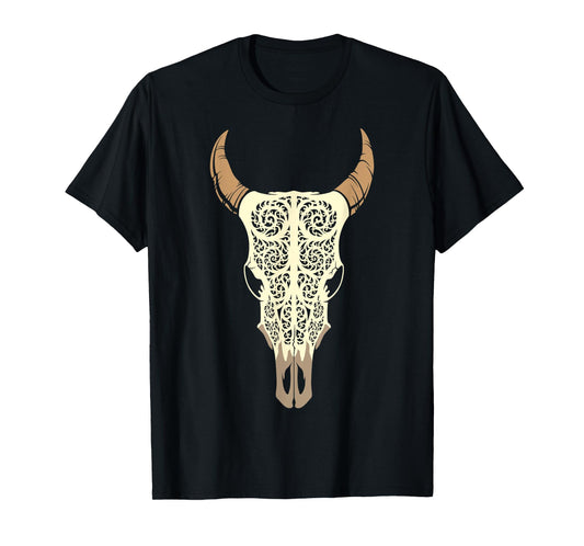 Steer Head Skull Shirt Cow Bull Horn Western Tribal Boho Tee T-Shirt