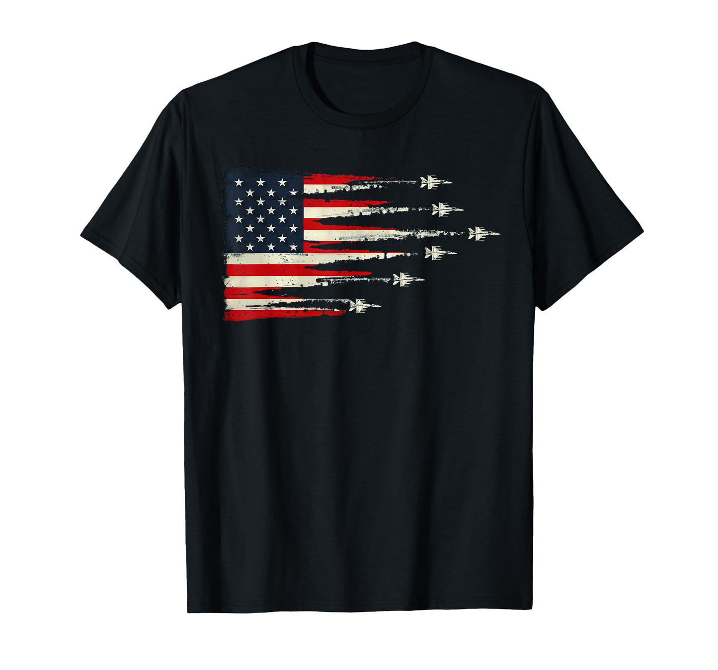 Patriotic Red White Blue USA Flag Fighter Jets 4th of July T-Shirt for Women Men