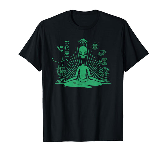 Green Alien Shirt UFO Zen Yoga Meditation Funny T-Shirt