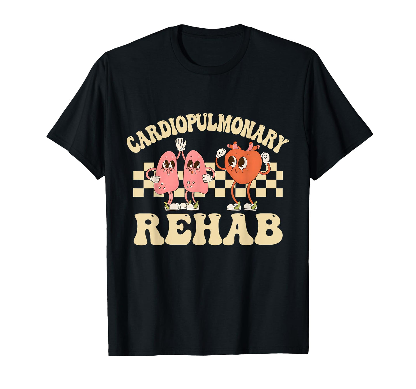 Retro Cardiopulmonary Rehab Nurse T-Shirt - Women's Healthcare Professional Black Heart Short Sleeve Crew Neck T-Shirt - Size 6 (US Medium)
