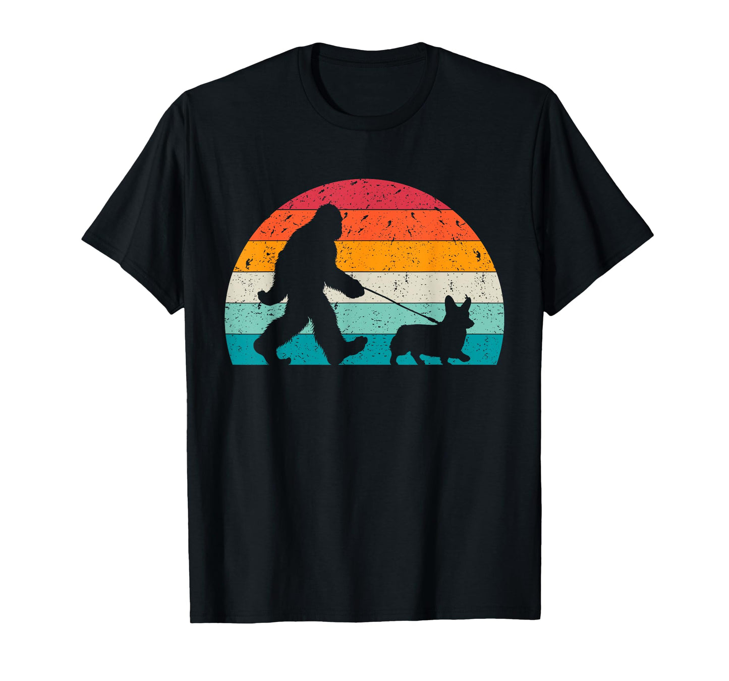 Bigfoot Walking a Dog Funny Corgi Lovers Dog Dad T-Shirt for Men Women Kids
