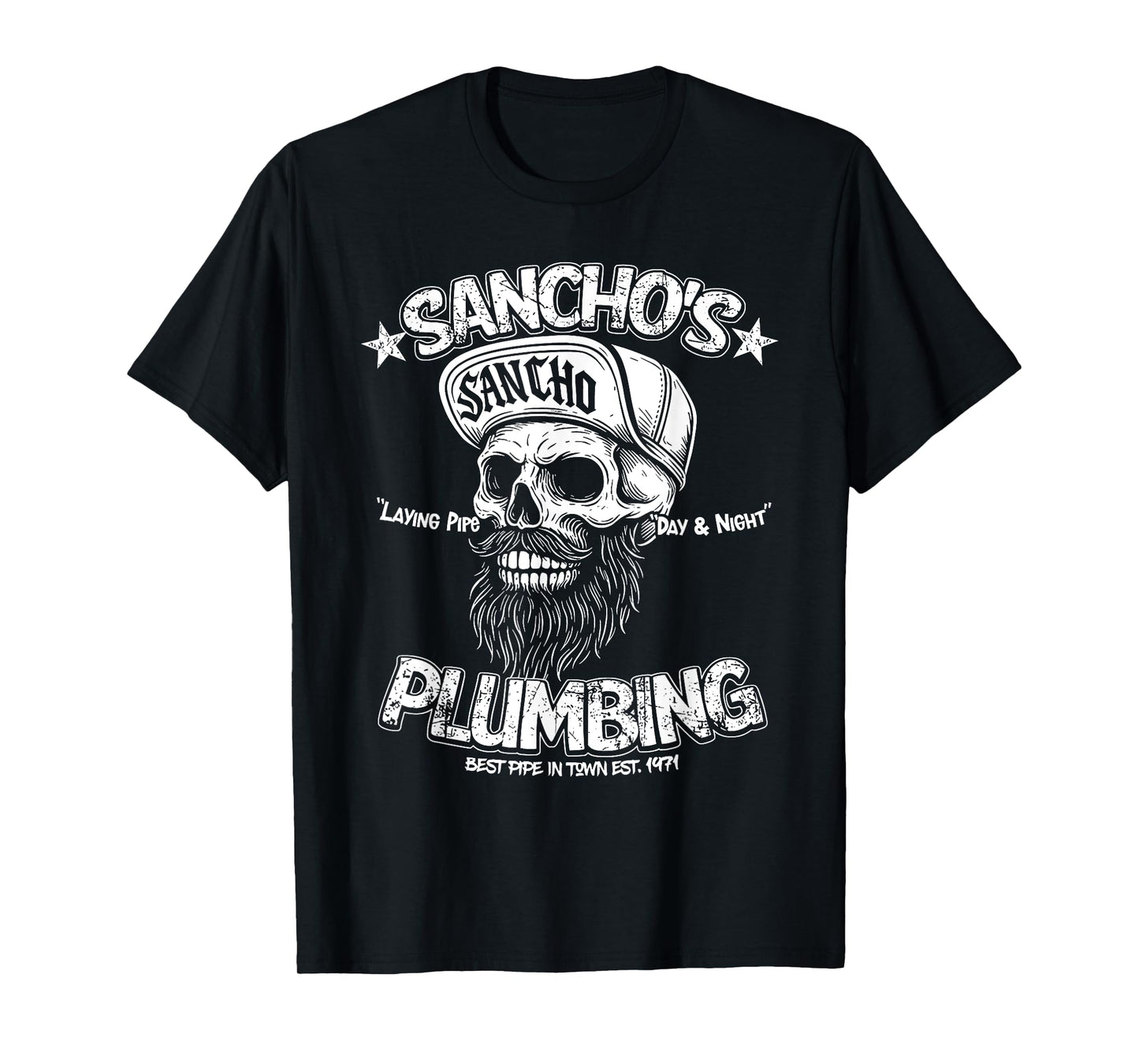 Sancho's Plumbing Laying Pipe Skeleton Plumber Funny T-Shirt