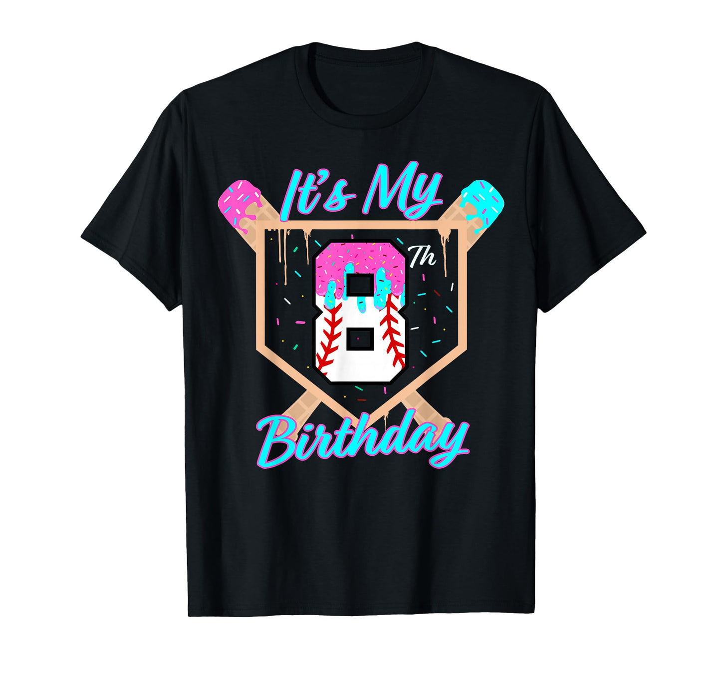 Baseball 8 Year Old Ice Cream Drip 8th Birthday Boy Number 8 T-Shirt