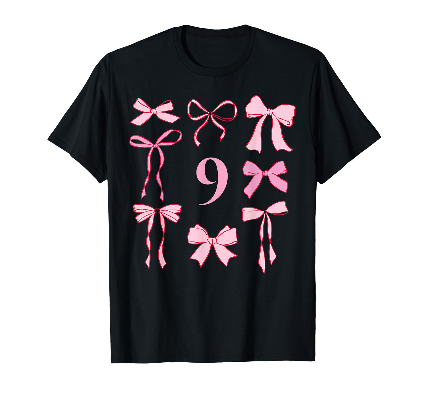 Hello Nine Coquette Preppy Pink Bow 9th Ninth Birthday Girl T-Shirt