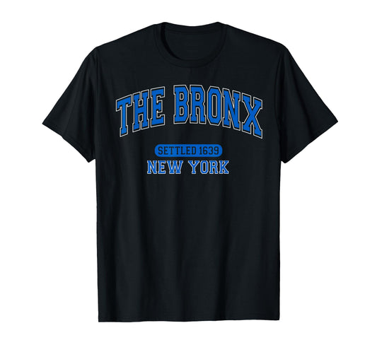 The Bronx New York Settled 1639 Vintage Sports Arched Blue T-Shirt