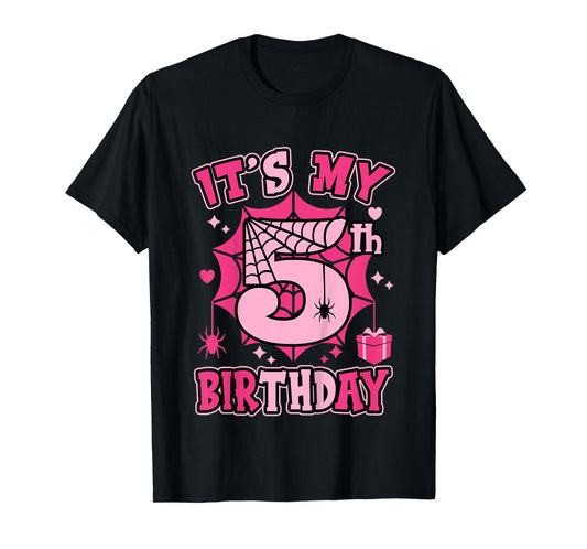 Kids It's My 5th Birthday Spider Girl Costume Party 5 Year Old T-Shirt