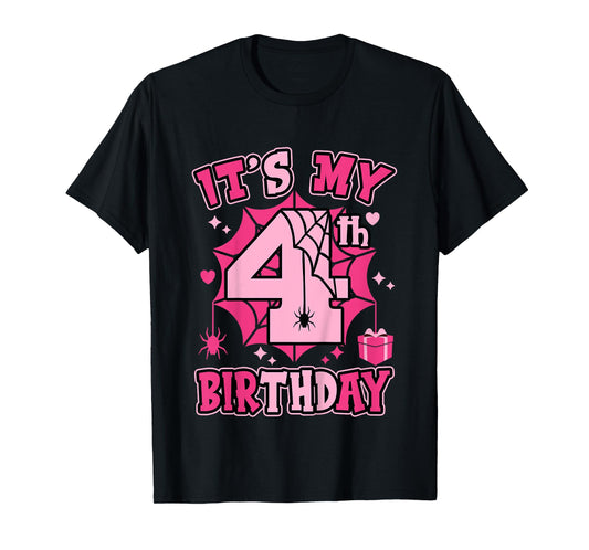 Kids It's My 4th Birthday Spider Girl Costume Party 4 Year Old T-Shirt