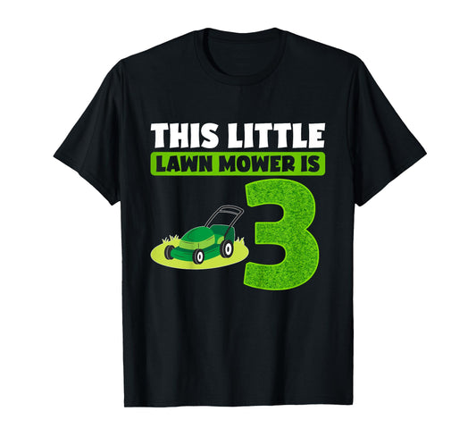 Kids 3rd Lawn Mower Birthday Party Three Year Old Boy Lawn Mowing T-Shirt