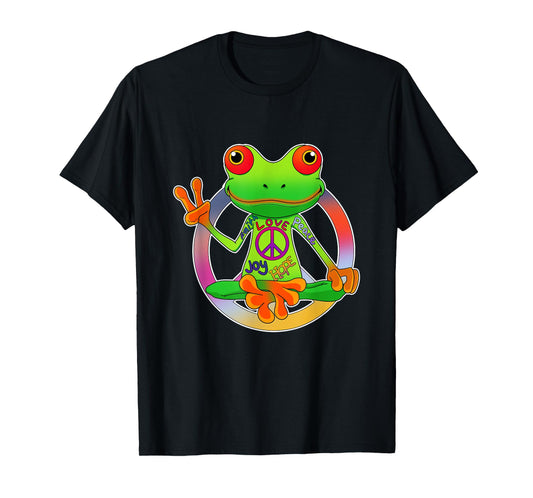 Hippie Frog Peace Sign Yoga Frogs Hippies 70s T-Shirt