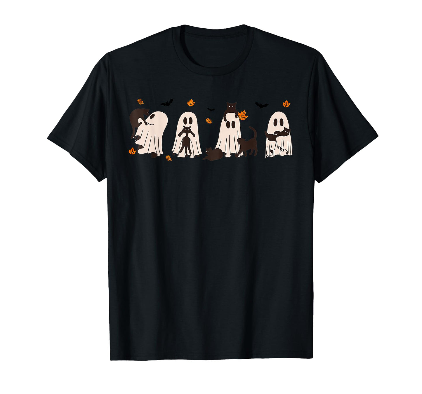 Black Cats in Cute Ghost Cat Halloween T-Shirt