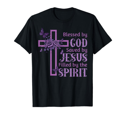 Blessed By God Loved Jesus Filled Spirit Christian Women Kid T-Shirt