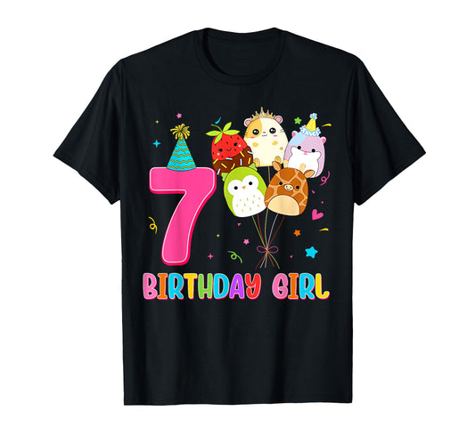 Birthday Girl Squish Squad 7 Years Old Cute 7th Birthday T-Shirt