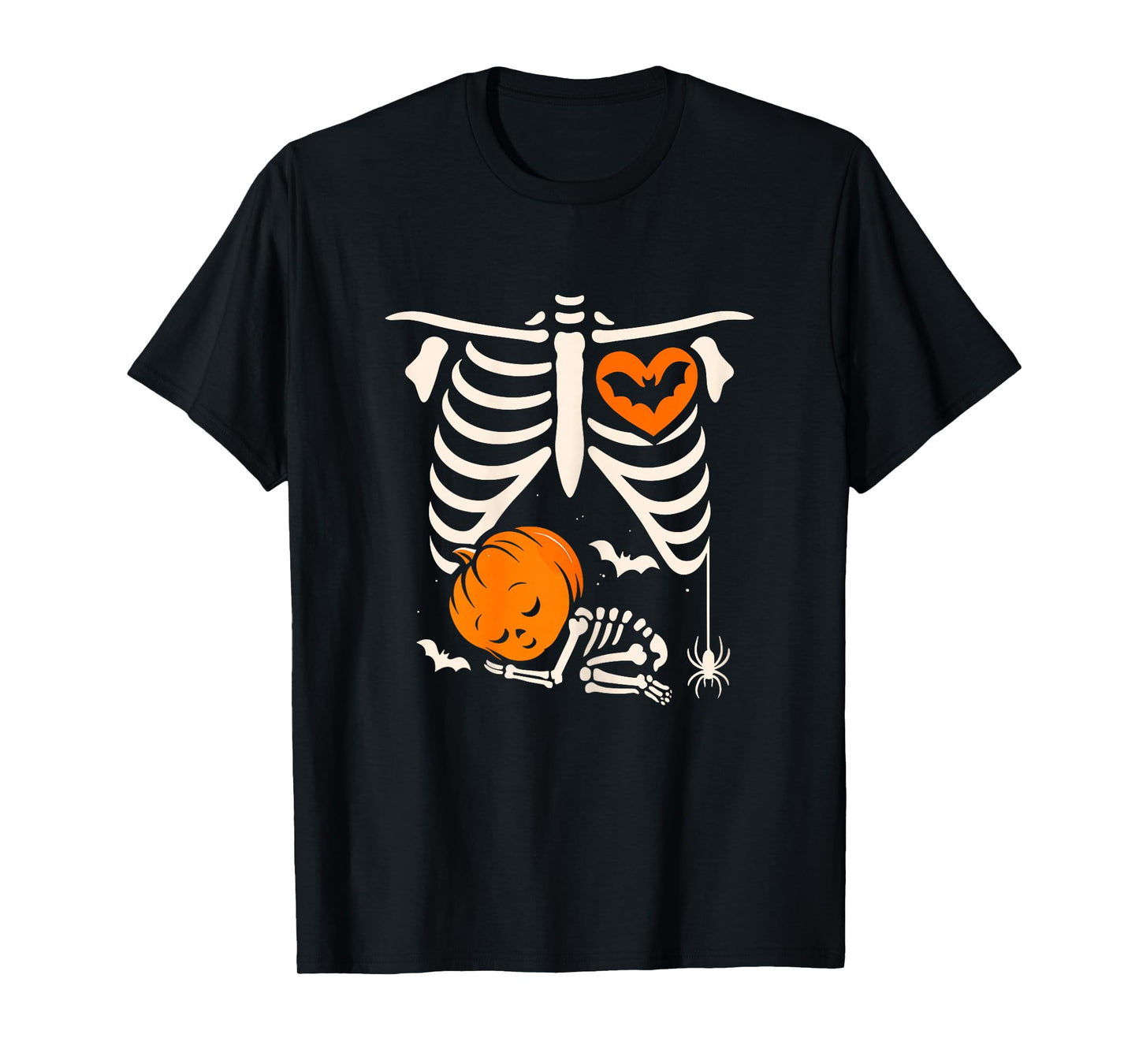 Halloween Funny Costume Pregnant Woman Pumpkin Rib Cage T-Shirt