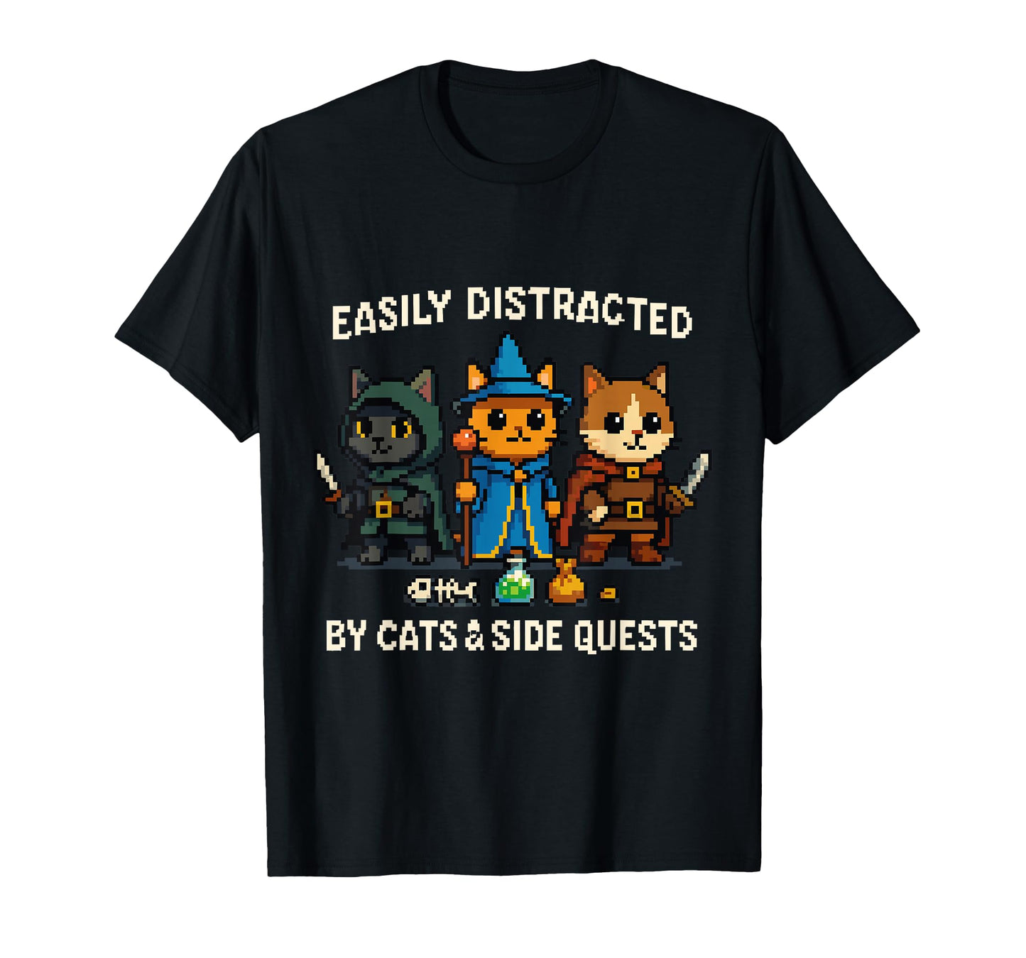RPG Gamer Cat Distraction Side Quest Nerdy Men Women T-Shirt