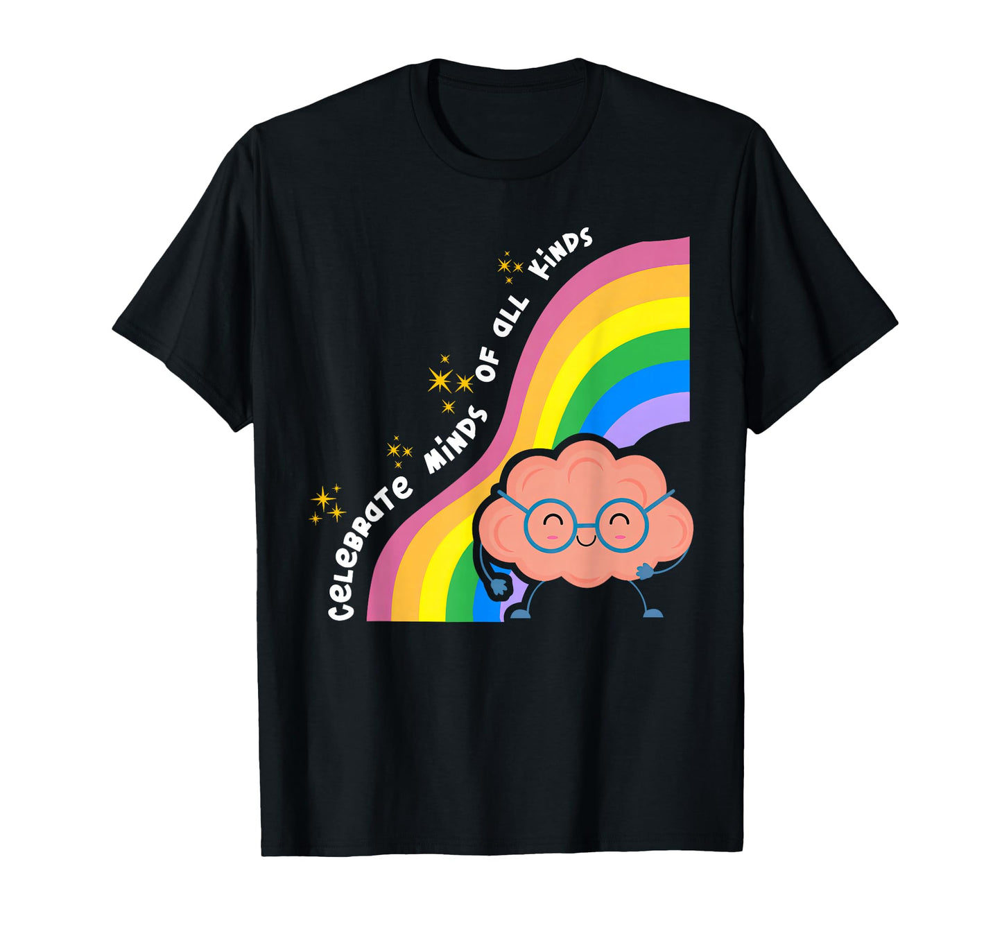 Celebrate Minds of All Kinds Rainbow Brain Neurodivergent T-Shirt