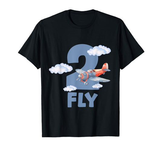 Birthday 2nd Birthday Boy Airplane Two Fly 2 Years Old Kids T-Shirt