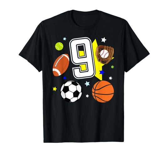 9th Birthday Sports Birthday Theme 9 Year Old Boy T-Shirt