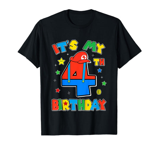 Kids 4th Birthday Boy Super Gamer Gaming Theme B-day Party Boys T-Shirt