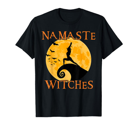 Namaste Witches Yoga Warrior I Pose Halloween Yoga T-Shirt