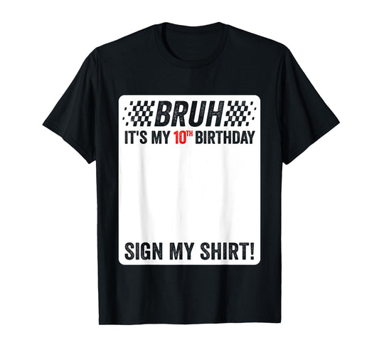 10th Birthday Sign My Shirt Boys Checkered Race Car Party T-Shirt