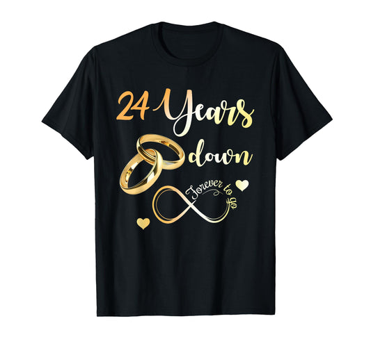24 Years Down Forever To Go Couple Matching 24th Anniversary T-Shirt