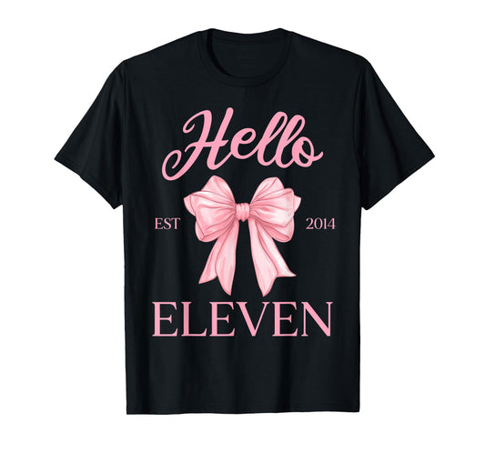 11th Birthday Girl Cute Coquette Bow Hello Eleven Est 2014 T-Shirt