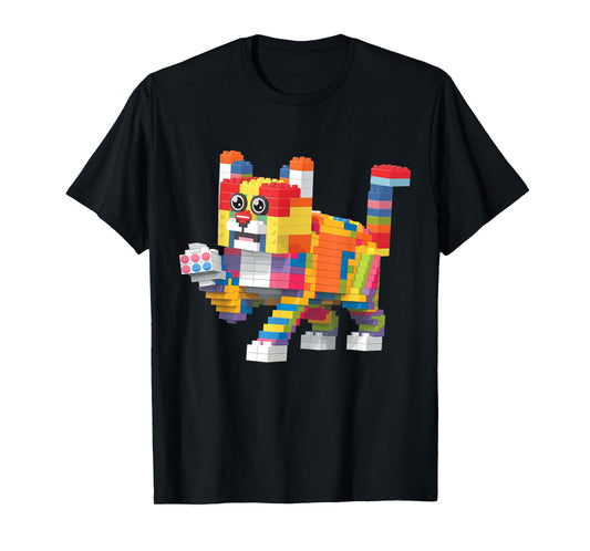 Cat Brick Master Builder Block Building Brick Builder T-Shirt for Men Women Kids