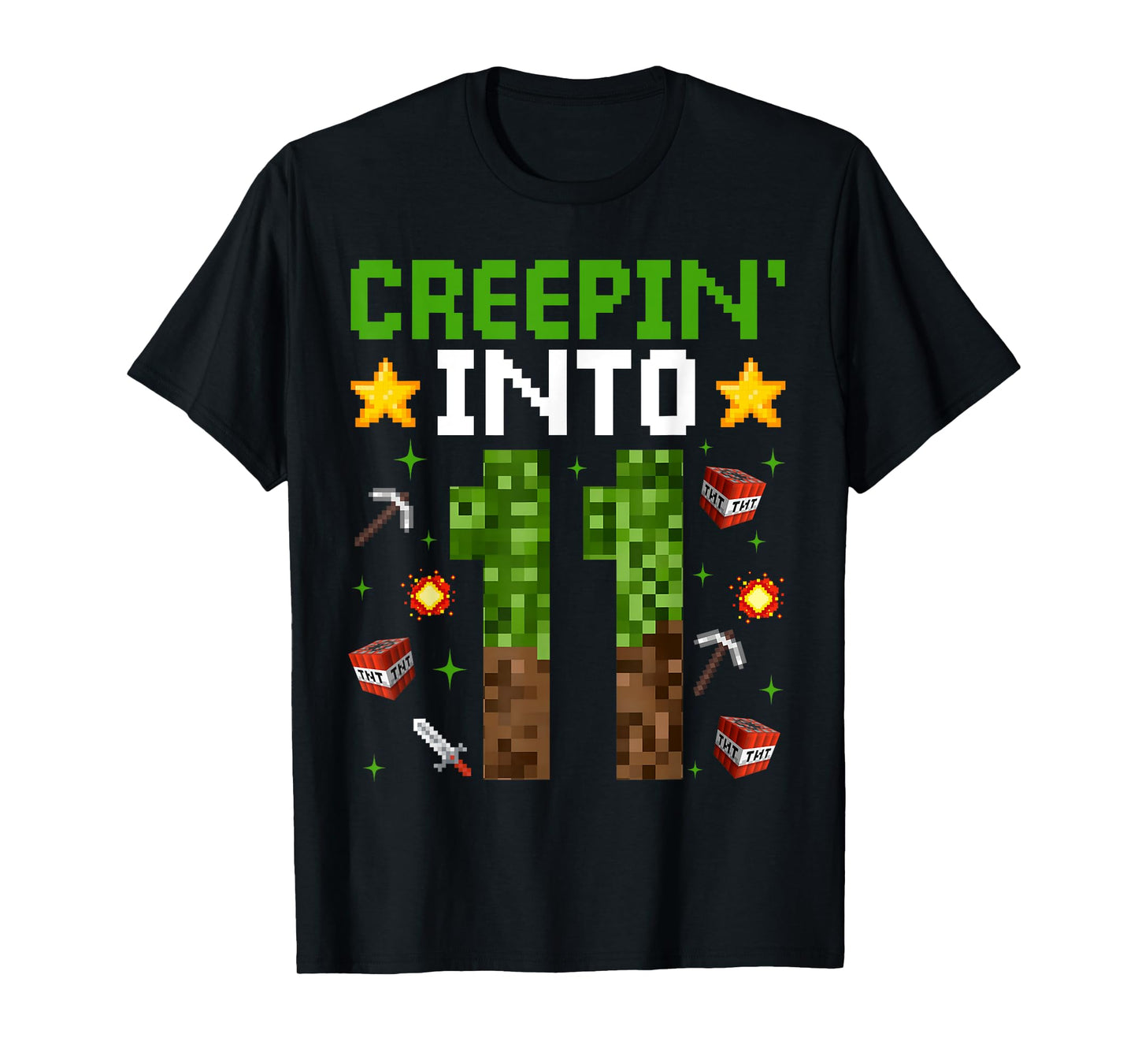 11th Birthday Gamer Pixel Creepin’ Into 11 Video Game Party T-Shirt