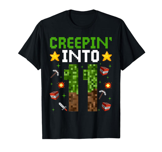 11th Birthday Gamer Pixel Creepin’ Into 11 Video Game Party T-Shirt