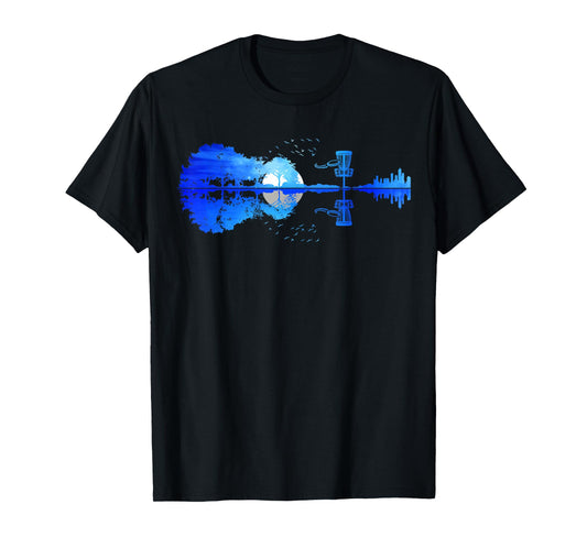Men Disc Golf Frisbee Golfer Sunset Guitar Guitarist Golfing T-Shirt