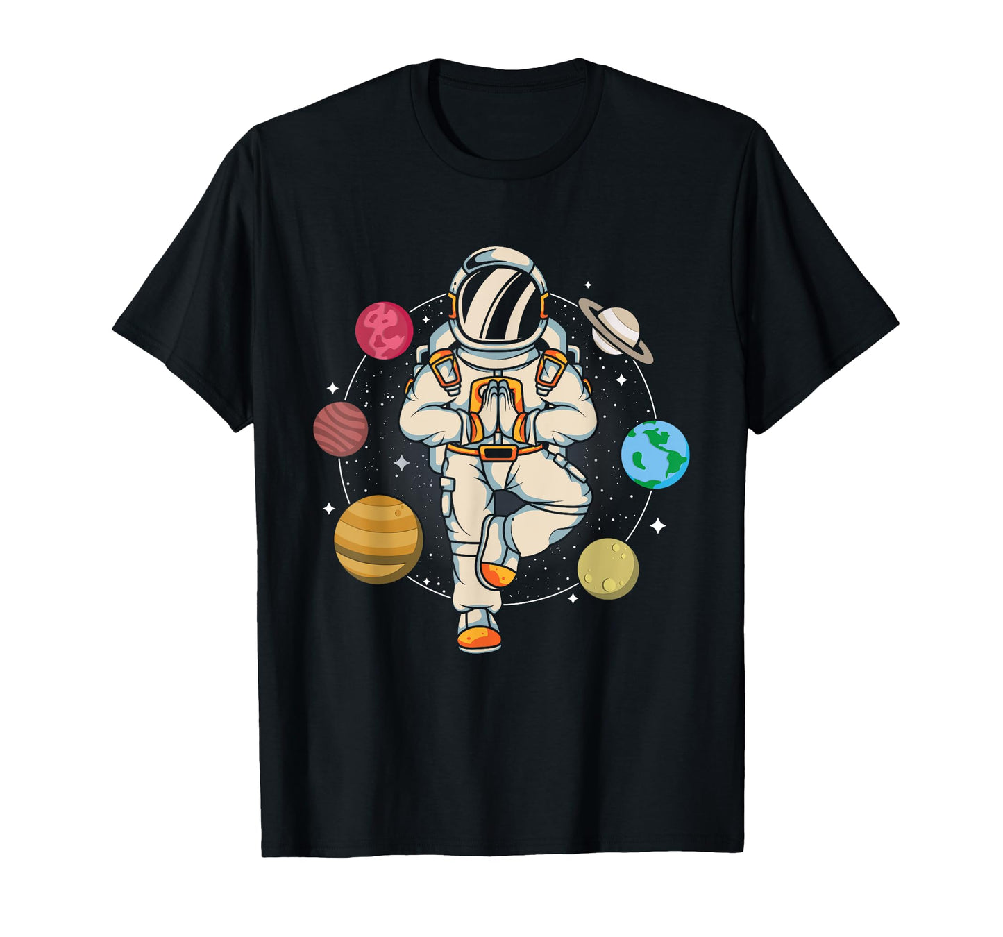 Meditating Astronaut Planets Universe Zen Yoga Astronomy T-Shirt