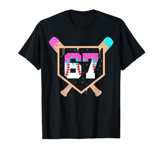 Baseball Ice Cream Drip Number 67 Player 67th Birthday T-Shirt