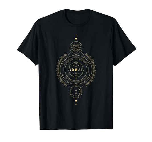 Earth Sun Moon Phases Sacred Geometry Geometric Art T-Shirt