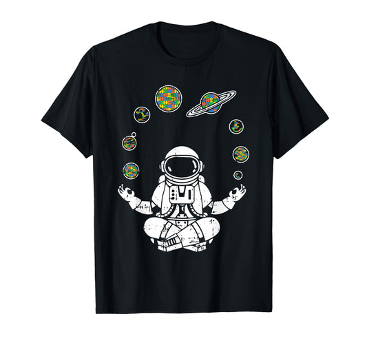 Yoga Astronaut Space Planets Autism Awareness Gifts For Mom T-Shirt