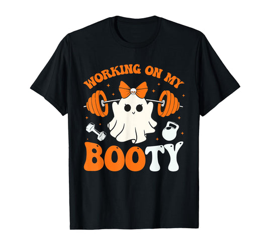 Funny Working On My Booty Ghost Boo Gym Ghost Pun Halloween T-Shirt