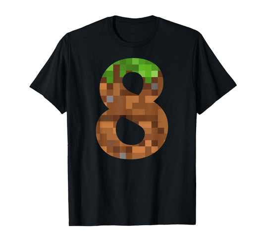 Pixel 8yr Birthday Number Eight 8 Year Old 8th Video Gamer T-Shirt
