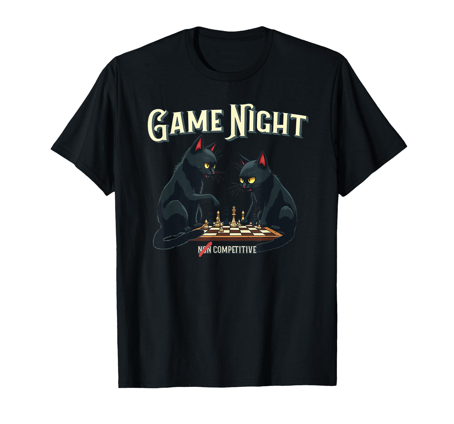Funny Game Night Competitive Cats Playing Chess T-Shirt