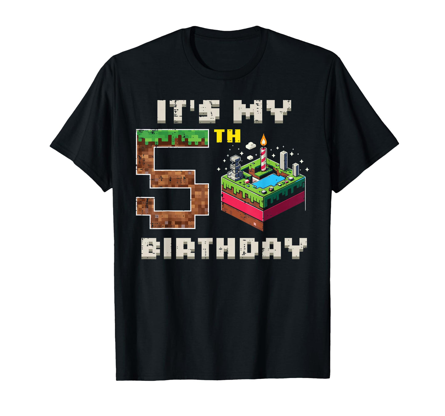 My 5th Birthday Pixel Game 5 Cake Video Gamer Boys Kid Youth T-Shirt