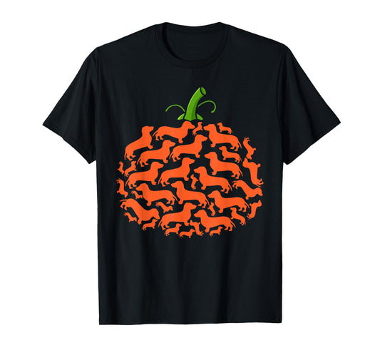 Dachshund Pumpkin Shape Plaid Leopard Dog Autumn Halloween T-Shirt