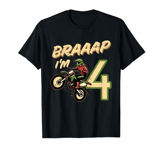 Kids Braaap Im 4 Dirt Bike 4th Birthday Bday Motocross Boys Kids T-Shirt