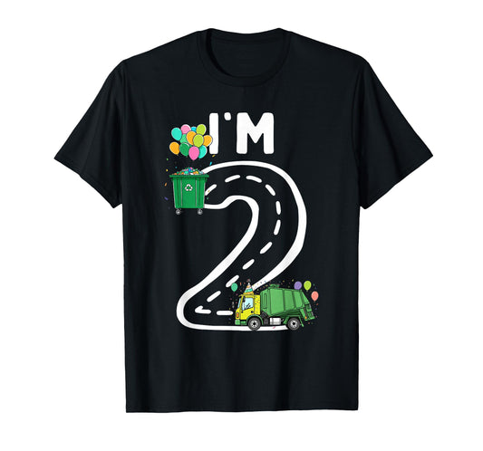 I'm 2 Two Years Old Garbage Truck 2nd Birthday Boy Kids T-Shirt