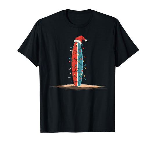 Funny Surf Christmas Lights Lover Surfboard Surfing Surfer T-Shirt