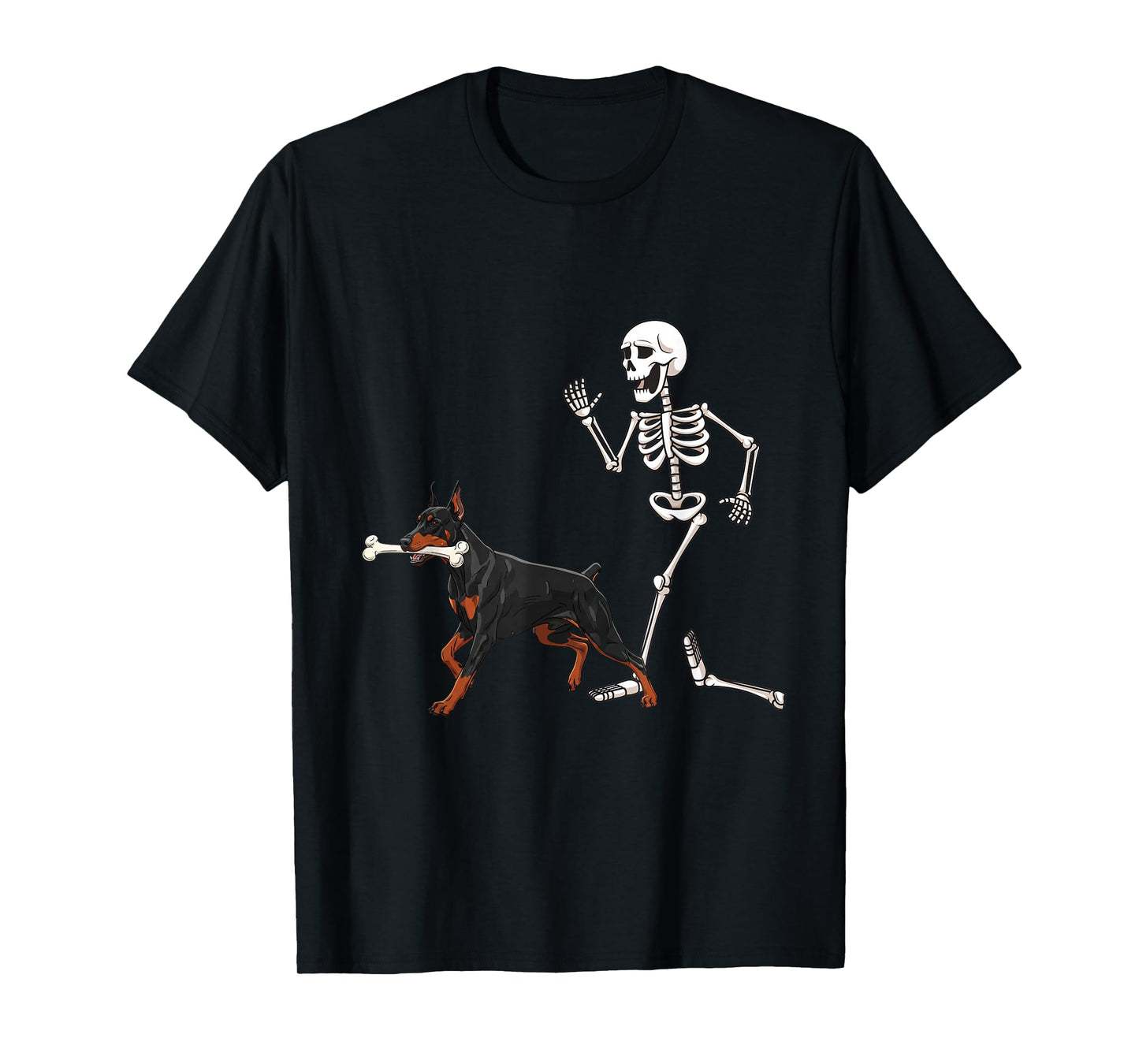 Funny Halloween Doberman Pinscher and Skeleton T-Shirt