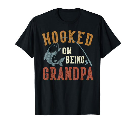 Hooked On Being Grandpa Father's Day Fishing Grandpa T-Shirt