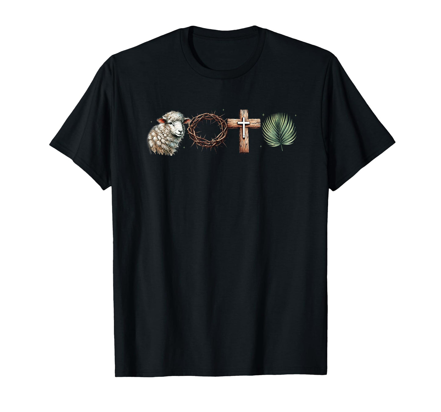 Lamb Crown Thorns Cross Palm Religious Icons T-Shirt