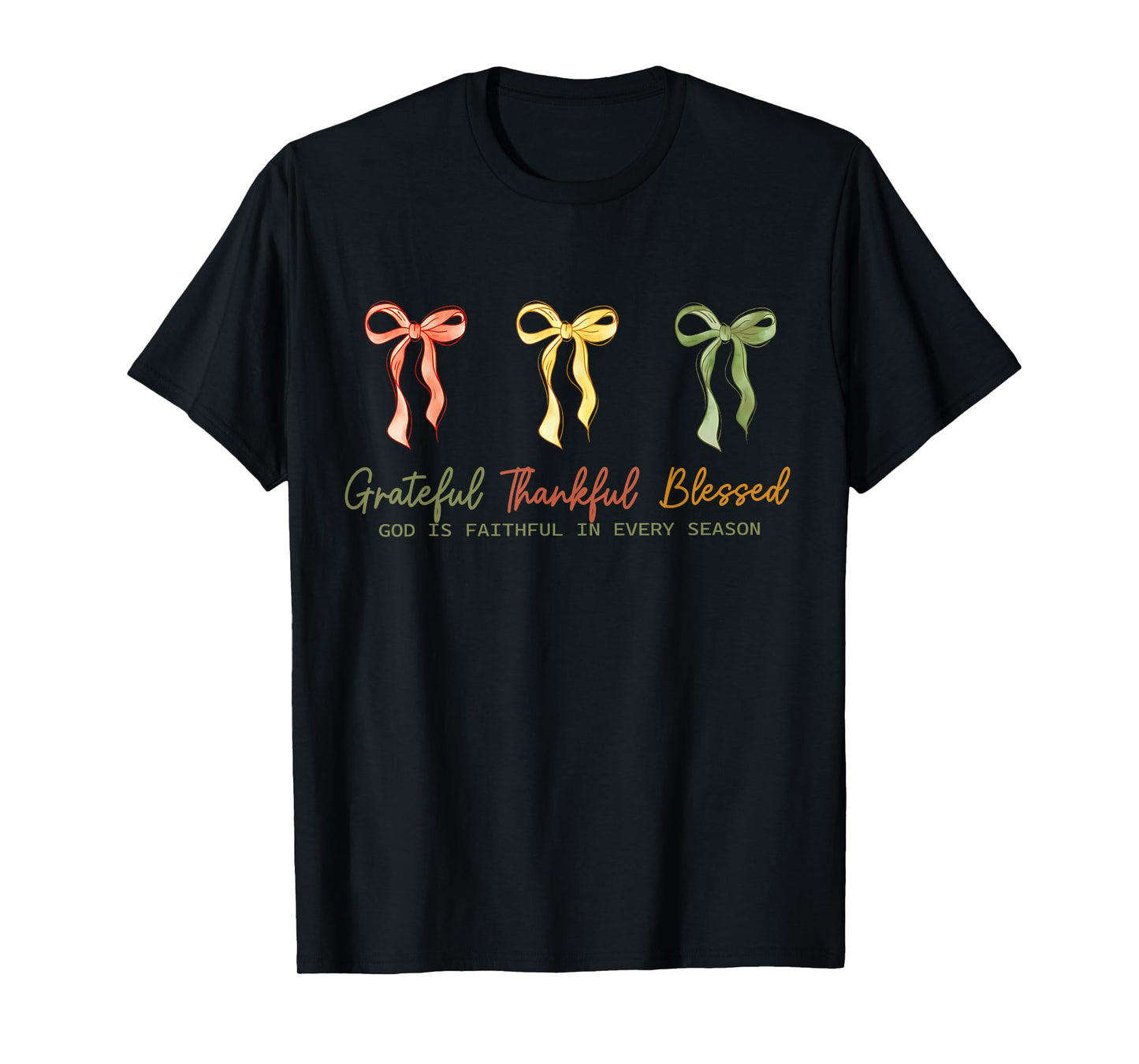 Grateful Thankful Blessed Fall Christian Faith Coquette Bow T-Shirt