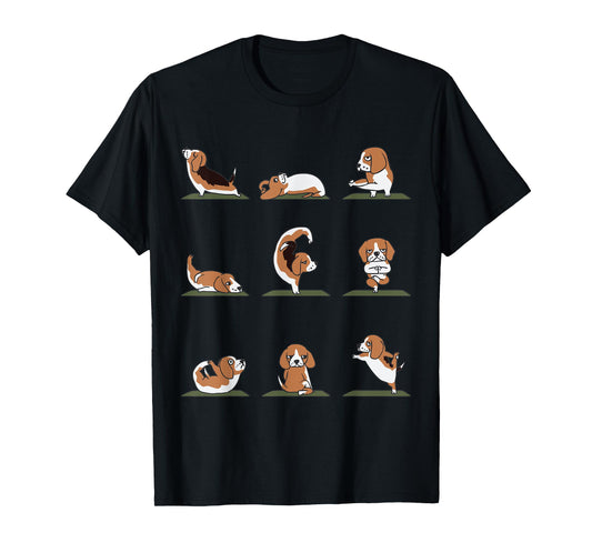 Beagle Yoga Asana Pose and Meditation T-Shirt by Huebucket T-Shirt